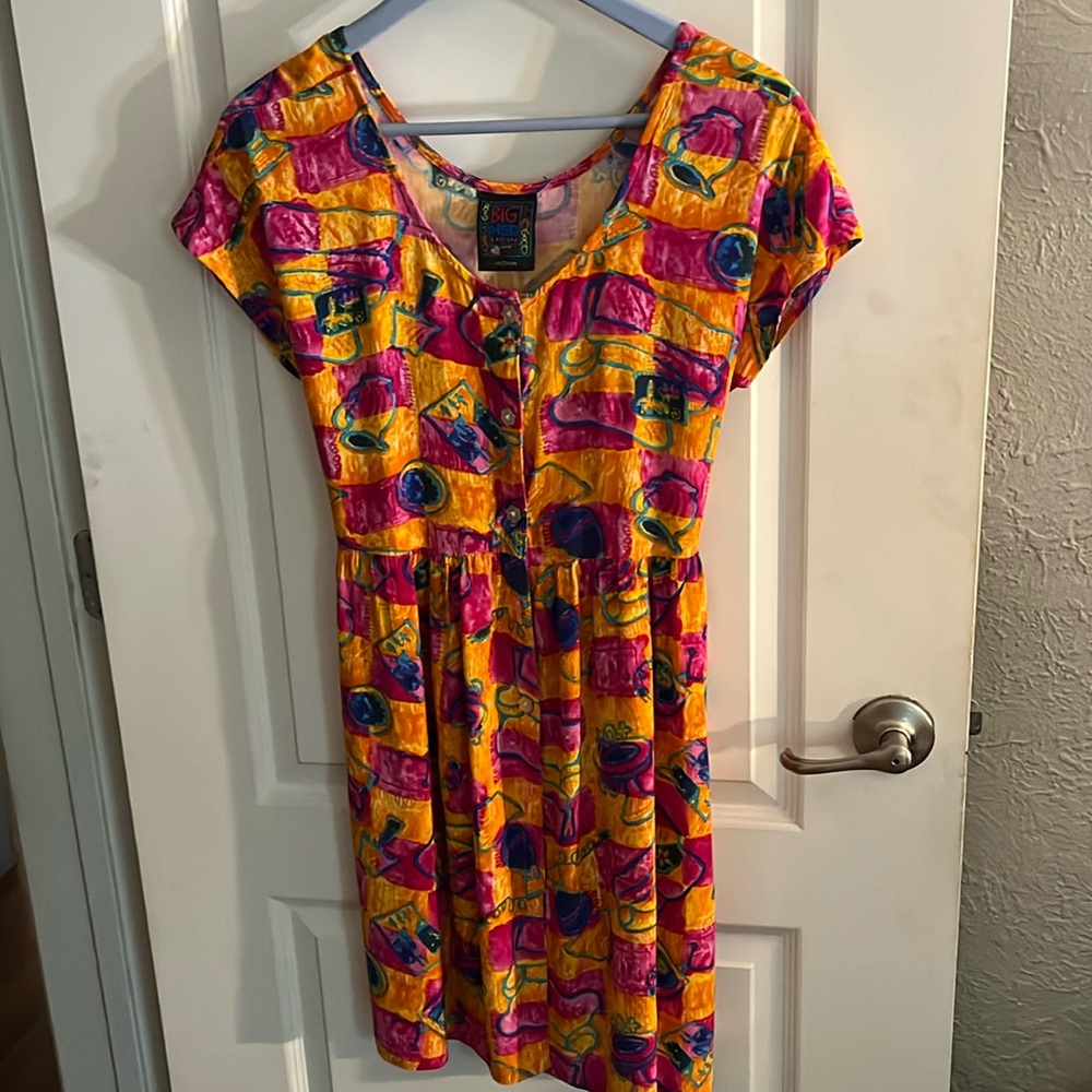 Big Hed Designs vintage 80’s dress Neon Color Block Abstract Print